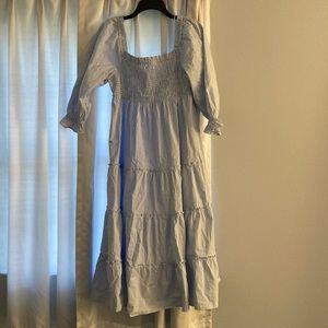 NWT Crown & Ivy smocked midi dress with sleeves.  Blue & White striped, Size M